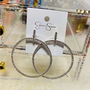 Jessica Simpson Sparkling Silver Crystal Hoop Earrings